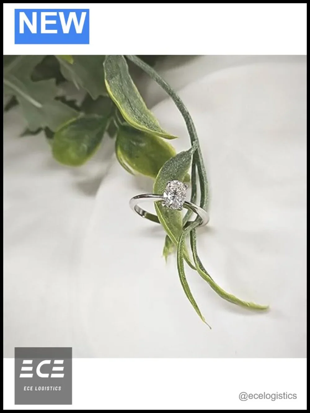 10K White Gold Oval Moissanite Solitaire Engagement Ring Size 5